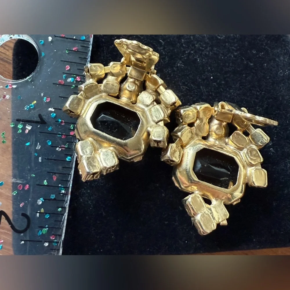 Lot of 3 Vintage Gold and Amber Tone Topaz Clip On Beaded Earrings